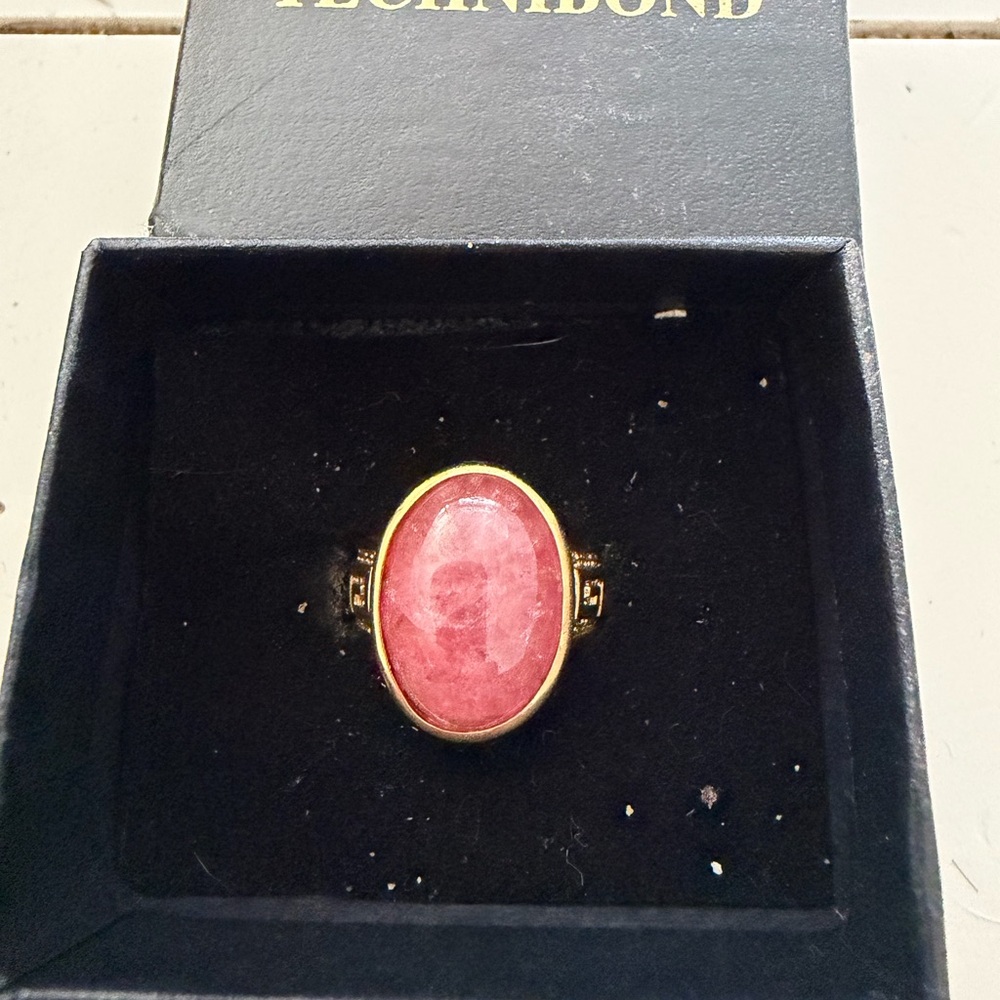 Technibond Gold-Tone Ring with Rose-Pink Oval Stone